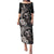 Hawaiian Whale and Volcanic Eruption Puletasi Hibiscus and Kakau Pattern Grayscale Color
