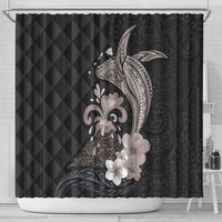 Hawaiian Whale and Volcanic Eruption Shower Curtain Hibiscus and Kakau Pattern Grayscale Color LT03 - Polynesian Pride