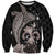 Hawaiian Whale and Volcanic Eruption Sweatshirt Hibiscus and Kakau Pattern Grayscale Color