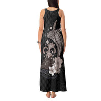 Hawaiian Whale and Volcanic Eruption Tank Maxi Dress Hibiscus and Kakau Pattern Grayscale Color LT03 - Polynesian Pride