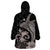 Hawaiian Whale and Volcanic Eruption Wearable Blanket Hoodie Hibiscus and Kakau Pattern Grayscale Color