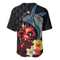 Hawaiian Whale and Volcanic Eruption Baseball Jersey Hibiscus and Kakau Pattern LT03 - Polynesian Pride