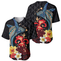 Hawaiian Whale and Volcanic Eruption Baseball Jersey Hibiscus and Kakau Pattern LT03 - Polynesian Pride
