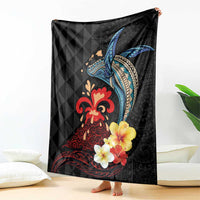 Hawaiian Whale and Volcanic Eruption Blanket Hibiscus and Kakau Pattern LT03 - Polynesian Pride