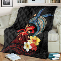 Hawaiian Whale and Volcanic Eruption Blanket Hibiscus and Kakau Pattern LT03 - Polynesian Pride