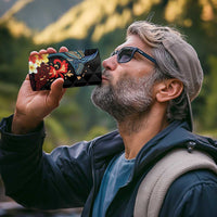 Hawaiian Whale and Volcanic Eruption 4 in 1 Can Cooler Tumbler Hibiscus and Kakau Pattern