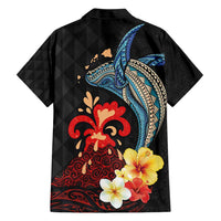 Hawaiian Whale and Volcanic Eruption Family Matching Short Sleeve Bodycon Dress and Hawaiian Shirt Hibiscus and Kakau Pattern LT03 - Polynesian Pride
