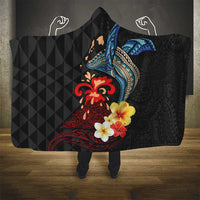 Hawaiian Whale and Volcanic Eruption Hooded Blanket Hibiscus and Kakau Pattern