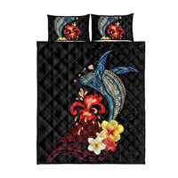 Hawaiian Whale and Volcanic Eruption Quilt Bed Set Hibiscus and Kakau Pattern