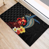 Hawaiian Whale and Volcanic Eruption Rubber Doormat Hibiscus and Kakau Pattern