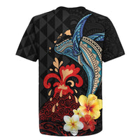 Hawaiian Whale and Volcanic Eruption Rugby Jersey Hibiscus and Kakau Pattern