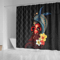 Hawaiian Whale and Volcanic Eruption Shower Curtain Hibiscus and Kakau Pattern LT03 - Polynesian Pride