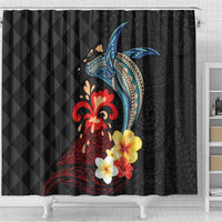 Hawaiian Whale and Volcanic Eruption Shower Curtain Hibiscus and Kakau Pattern LT03 - Polynesian Pride