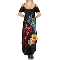 Hawaiian Whale and Volcanic Eruption Summer Maxi Dress Hibiscus and Kakau Pattern LT03 - Polynesian Pride