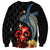 Hawaiian Whale and Volcanic Eruption Sweatshirt Hibiscus and Kakau Pattern