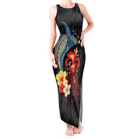Hawaiian Whale and Volcanic Eruption Tank Maxi Dress Hibiscus and Kakau Pattern LT03 Women Black - Polynesian Pride