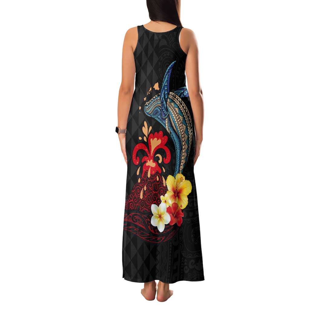 Hawaiian Whale and Volcanic Eruption Tank Maxi Dress Hibiscus and Kakau Pattern LT03 - Polynesian Pride