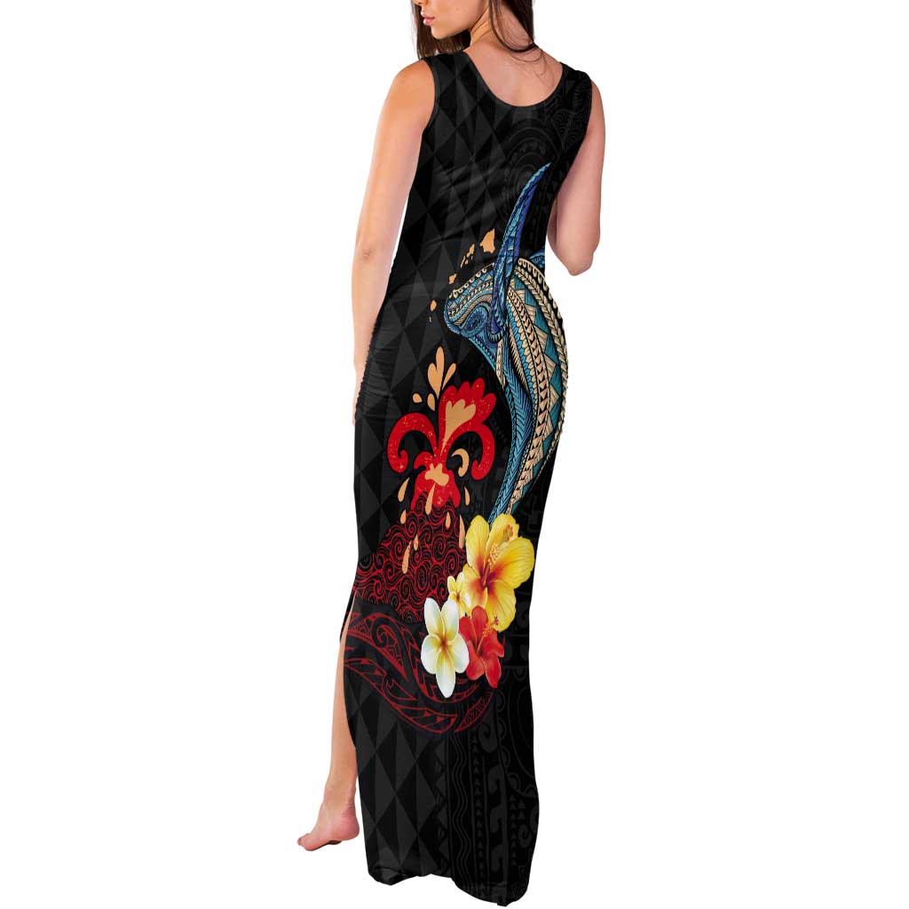 Hawaiian Whale and Volcanic Eruption Tank Maxi Dress Hibiscus and Kakau Pattern LT03 - Polynesian Pride