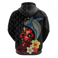 Hawaiian Whale and Volcanic Eruption Zip Hoodie Hibiscus and Kakau Pattern