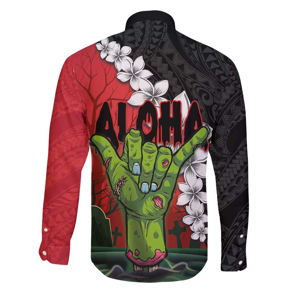 Hawaiian Halloween Family Matching Tank Maxi Dress and Hawaiian Shirt Horror Shaka Hand with Plumeria and Polynesian Tattoo Blood Color LT03 - Polynesian Pride