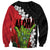 Hawaiian Halloween Sweatshirt Horror Shaka Hand with Plumeria and Polynesian Tattoo Blood Color