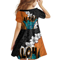 Hawaiian Halloween Family Matching Short Sleeve Bodycon Dress and Hawaiian Shirt Horror Shaka Hand with Plumeria and Polynesian Tattoo Autumn Color LT03 - Polynesian Pride