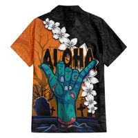 Hawaiian Halloween Family Matching Summer Maxi Dress and Hawaiian Shirt Horror Shaka Hand with Plumeria and Polynesian Tattoo Autumn Color LT03 - Polynesian Pride