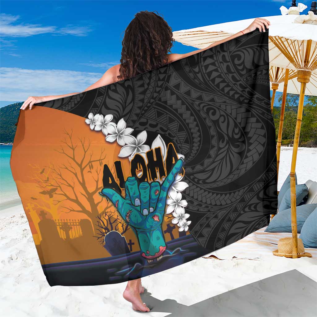 Hawaiian Halloween Sarong Horror Shaka Hand with Plumeria and Polynesian Tattoo Autumn Color LT03 One Size 44 x 66 inches Orange - Polynesian Pride