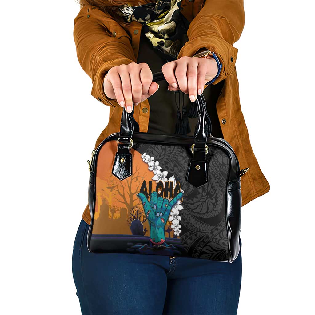 Hawaiian Halloween Shoulder Handbag Horror Shaka Hand with Plumeria and Polynesian Tattoo Autumn Color LT03 One Size Orange - Polynesian Pride