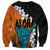 Hawaiian Halloween Sweatshirt Horror Shaka Hand with Plumeria and Polynesian Tattoo Autumn Color