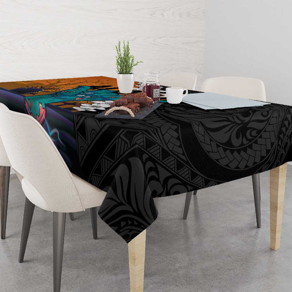 Hawaiian Halloween Tablecloth Horror Shaka Hand with Plumeria and Polynesian Tattoo Autumn Color