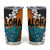 Hawaiian Halloween Tumbler Cup Horror Shaka Hand with Plumeria and Polynesian Tattoo Autumn Color