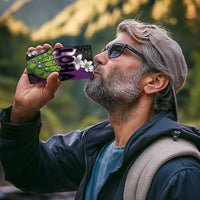 Hawaiian Halloween 4 in 1 Can Cooler Tumbler Horror Shaka Hand with Plumeria and Polynesian Tattoo Midnight Color