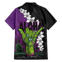 Hawaiian Halloween Family Matching Long Sleeve Bodycon Dress and Hawaiian Shirt Horror Shaka Hand with Plumeria and Polynesian Tattoo Midnight Color LT03 - Polynesian Pride