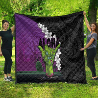 Hawaiian Halloween Quilt Horror Shaka Hand with Plumeria and Polynesian Tattoo Midnight Color