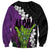 Hawaiian Halloween Sweatshirt Horror Shaka Hand with Plumeria and Polynesian Tattoo Midnight Color