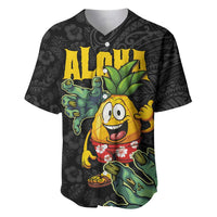 Hawaiian Halloween Baseball Jersey Aloha Pinapple with Mysterious Hands and Polynesian Tribal Tattoo LT03 Black - Polynesian Pride