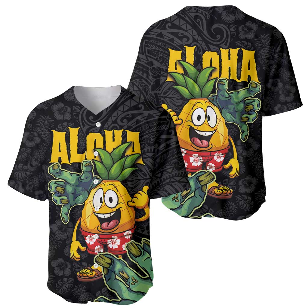 Hawaiian Halloween Baseball Jersey Aloha Pinapple with Mysterious Hands and Polynesian Tribal Tattoo LT03 - Polynesian Pride