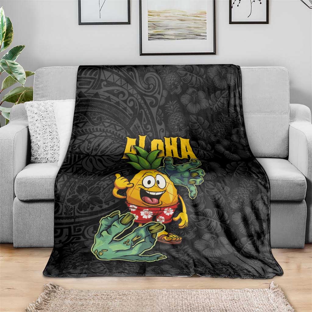 Hawaiian Halloween Blanket Aloha Pinapple with Mysterious Hands and Polynesian Tribal Tattoo