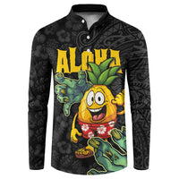 Hawaiian Halloween Button Sweatshirt Aloha Pinapple with Mysterious Hands and Polynesian Tribal Tattoo LT03 Black - Polynesian Pride