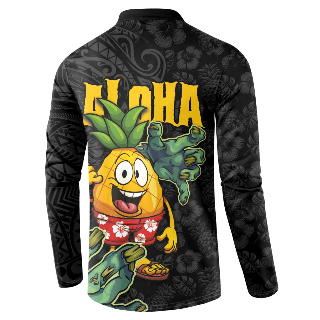 Hawaiian Halloween Button Sweatshirt Aloha Pinapple with Mysterious Hands and Polynesian Tribal Tattoo LT03 - Polynesian Pride