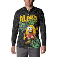 Hawaiian Halloween Button Sweatshirt Aloha Pinapple with Mysterious Hands and Polynesian Tribal Tattoo LT03 - Polynesian Pride