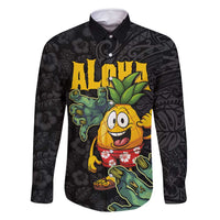 Hawaiian Halloween Family Matching Mermaid Dress and Hawaiian Shirt Aloha Pinapple with Mysterious Hands and Polynesian Tribal Tattoo LT03 Dad's Shirt - Long Sleeve Black - Polynesian Pride