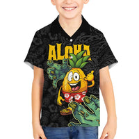 Hawaiian Halloween Family Matching Tank Maxi Dress and Hawaiian Shirt Aloha Pinapple with Mysterious Hands and Polynesian Tribal Tattoo LT03 Son's Shirt Black - Polynesian Pride