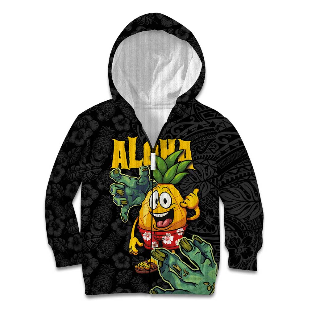 Hawaiian Halloween Kid Hoodie Aloha Pinapple with Mysterious Hands and Polynesian Tribal Tattoo
