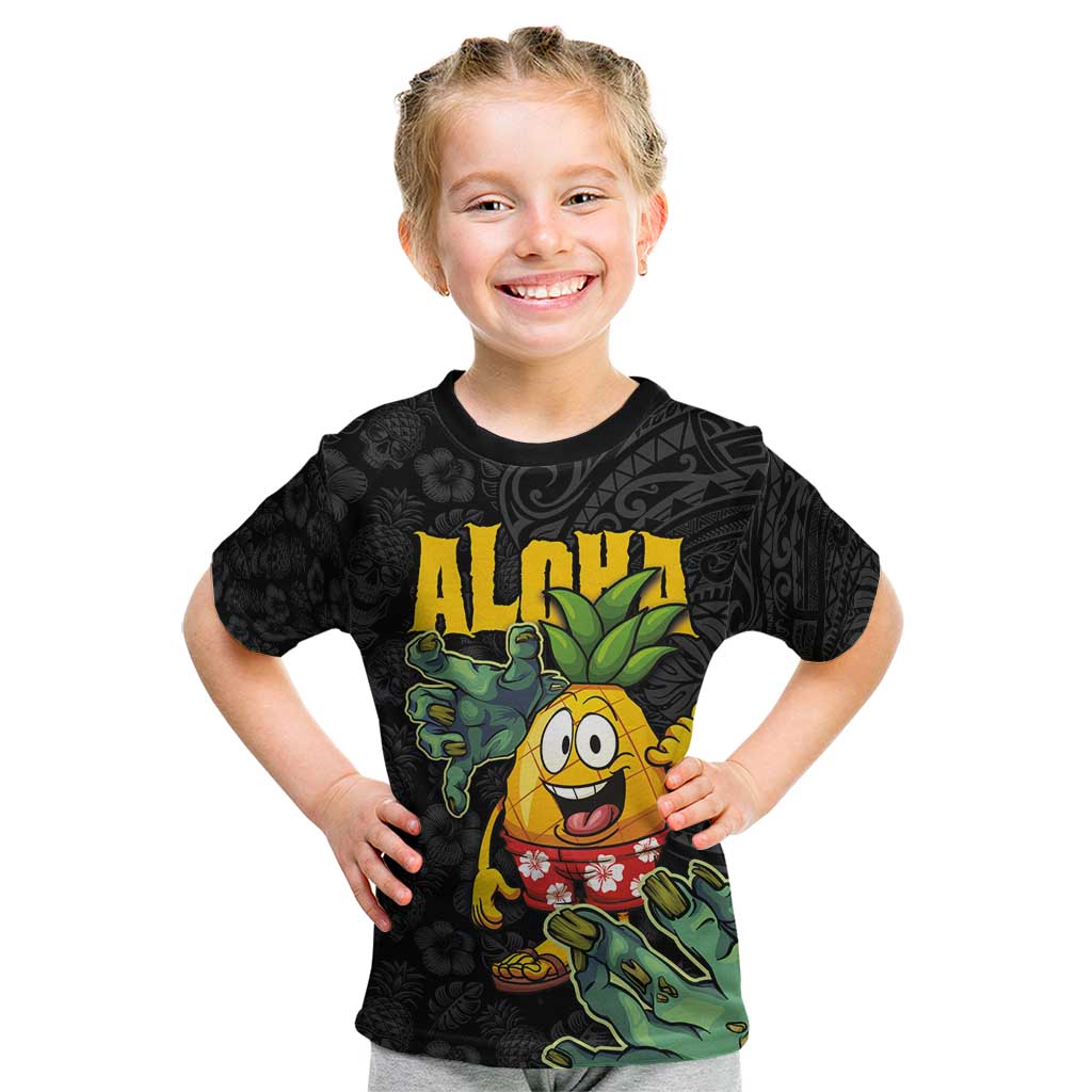 Hawaiian Halloween Kid T Shirt Aloha Pinapple with Mysterious Hands and Polynesian Tribal Tattoo