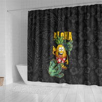Hawaiian Halloween Shower Curtain Aloha Pinapple with Mysterious Hands and Polynesian Tribal Tattoo