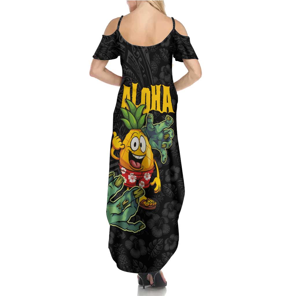 Hawaiian Halloween Summer Maxi Dress Aloha Pinapple with Mysterious Hands and Polynesian Tribal Tattoo LT03 - Polynesian Pride