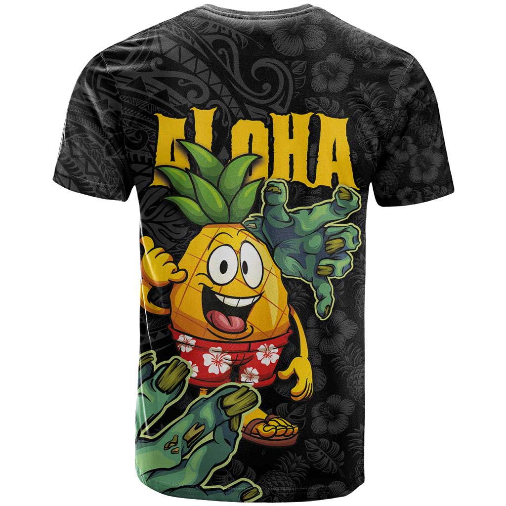 Hawaiian Halloween T Shirt Aloha Pinapple with Mysterious Hands and Polynesian Tribal Tattoo