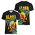 Hawaiian Halloween Women V-Neck T-Shirt Aloha Pinapple with Mysterious Hands and Polynesian Tribal Tattoo